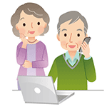 電話する老夫婦